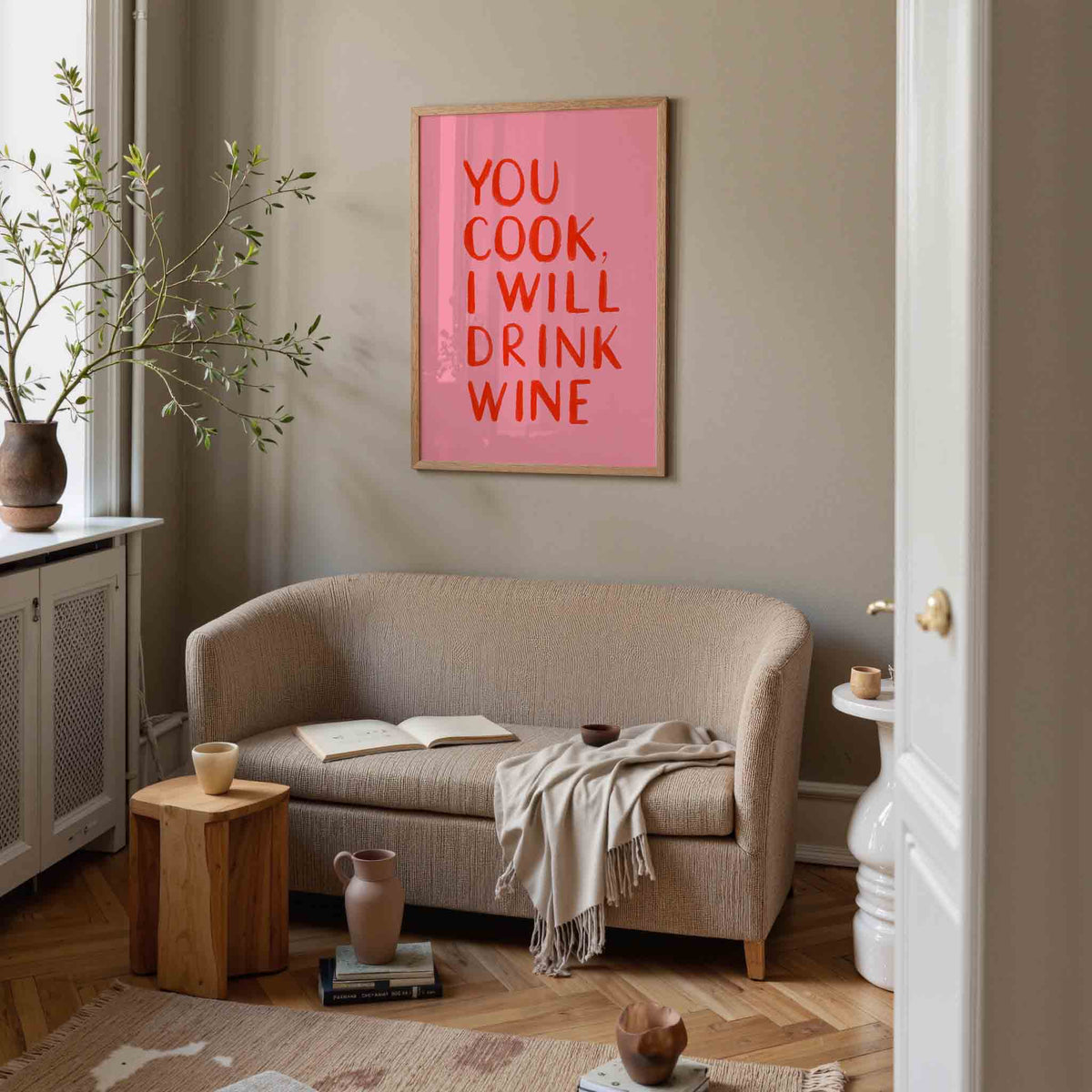 You cook i drink wine – rustige poster in staand formaat