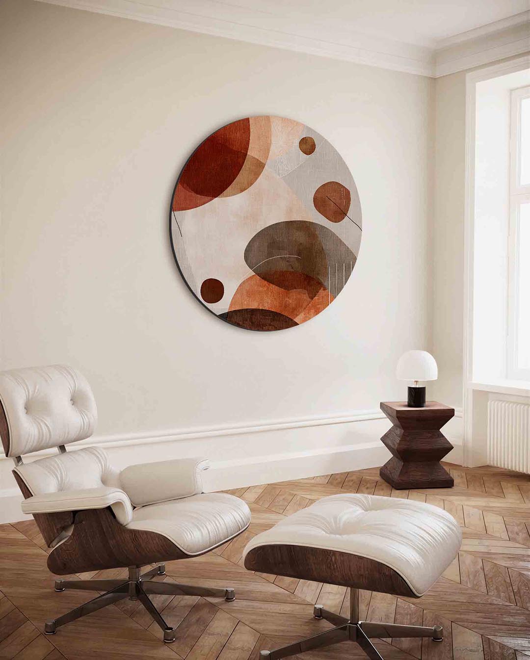 Abstracte vormen – moderne ronde wanddecoratie met vrouwelijk portret
