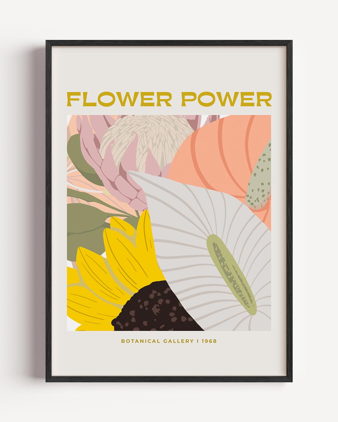 Vrolijke Botanische Bloemenposter – typografie portret poster als wanddecoratie