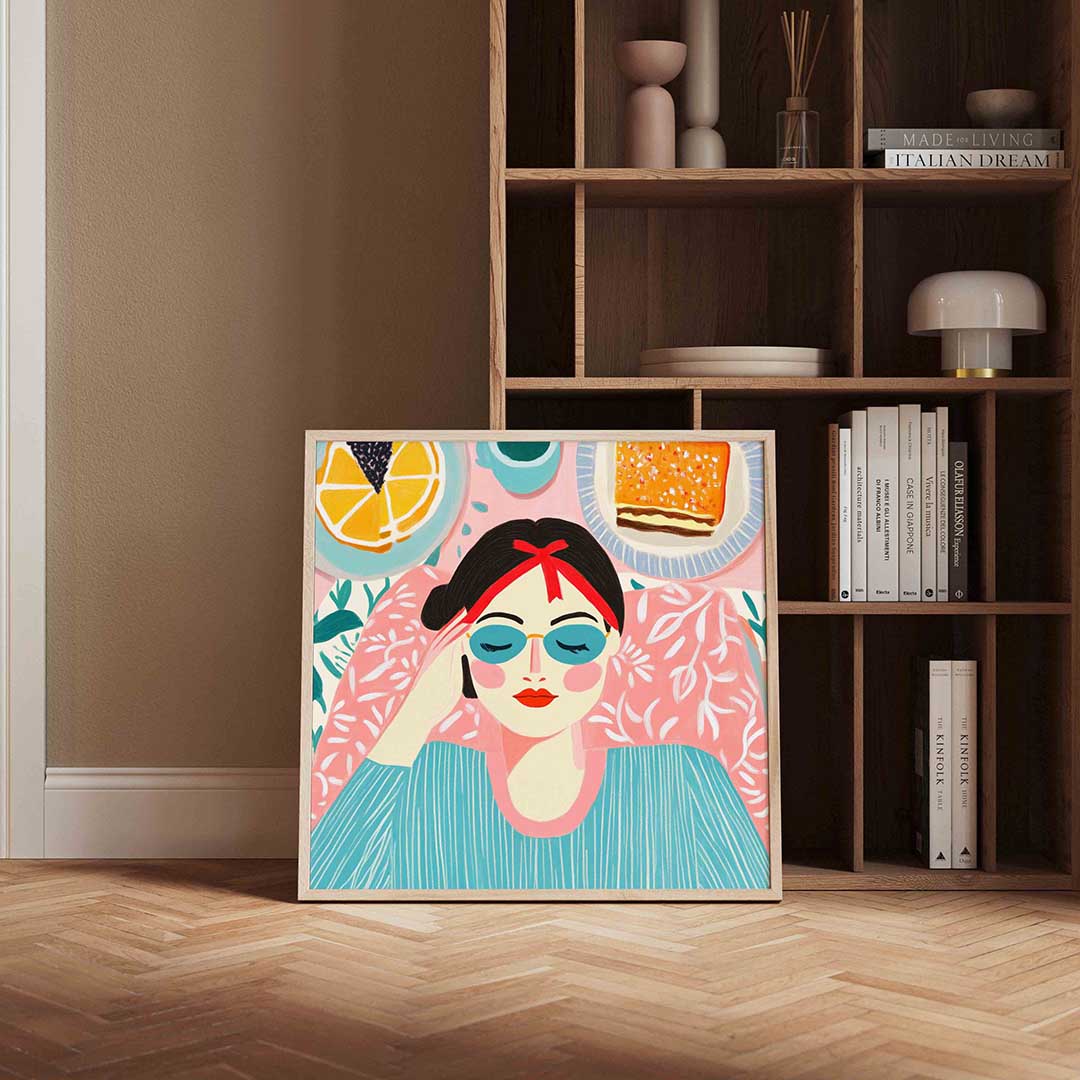 Vrouw met zonnebril – moderne poster in vierkant formaat