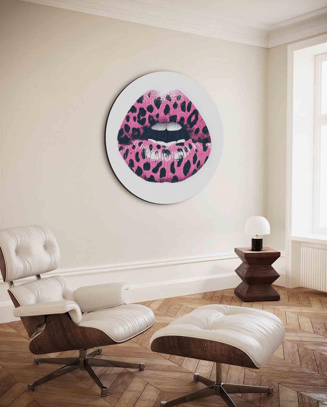 Roze lippen – ronde Pop Art wanddecoratie van WallArtistic