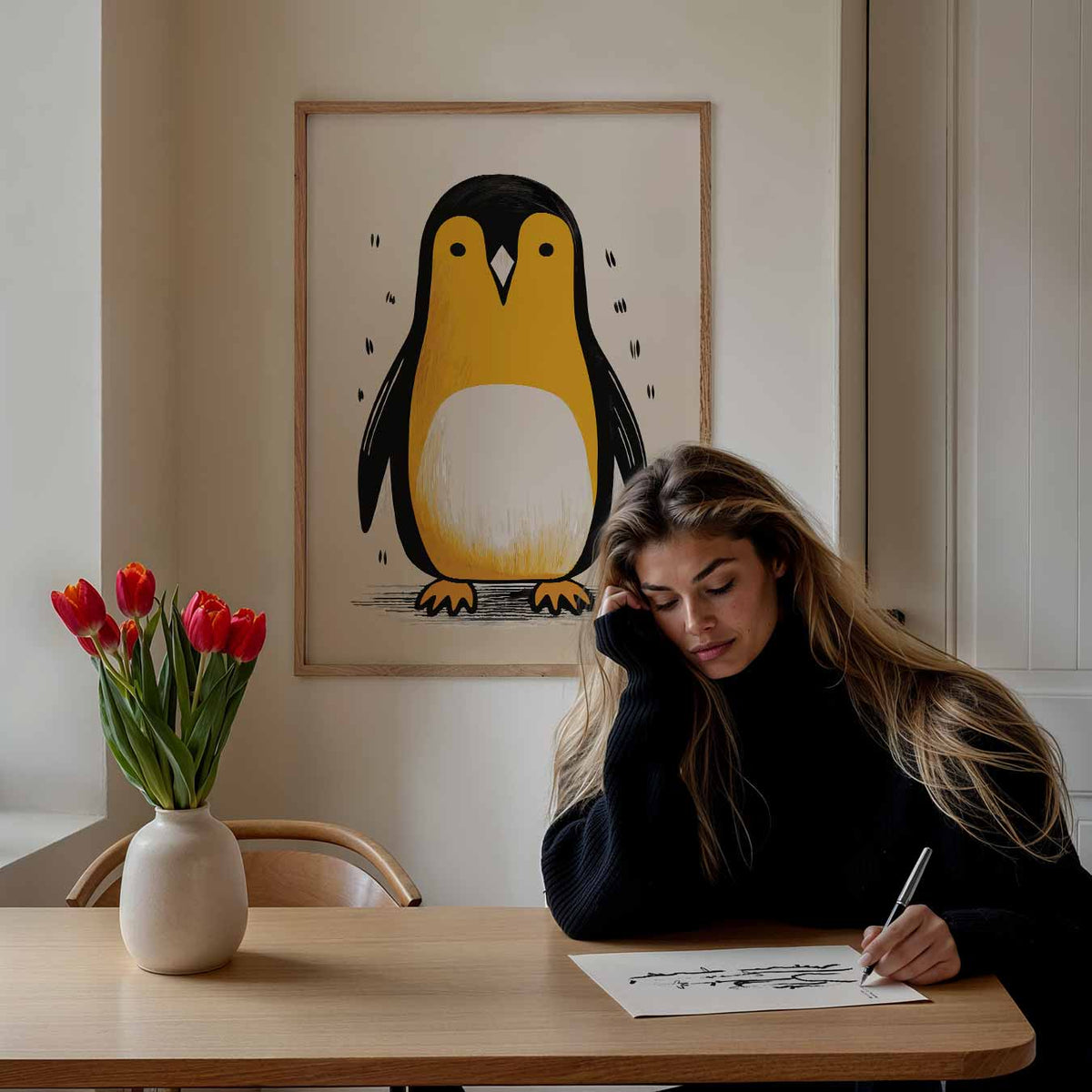 Schattige Pinguïn Illustratie – staande muurposter voor de kinderkamer