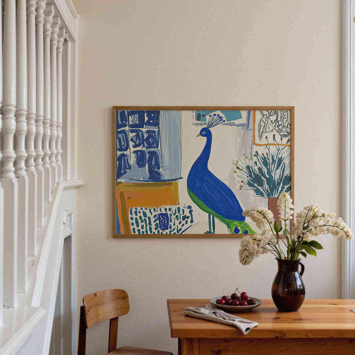 Pauw met blauwe veren – dieren poster in liggend formaat