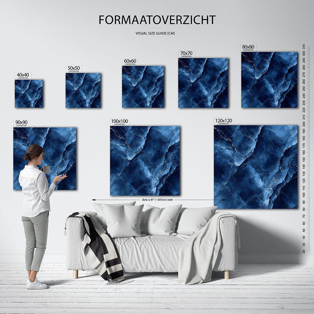 Marmerstructuur blauw kunstwerk – materiaalweergave – dit werk toont een dynamisch patroon van blauwe marmerachtige vormen