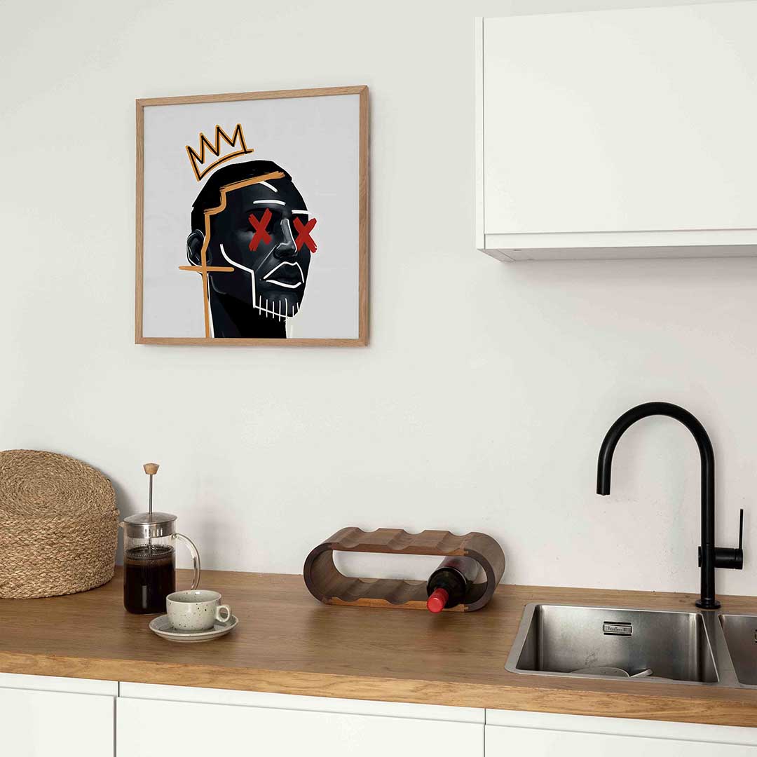 Kroon en gezicht – kleurrijke Pop Art poster in vierkant formaat