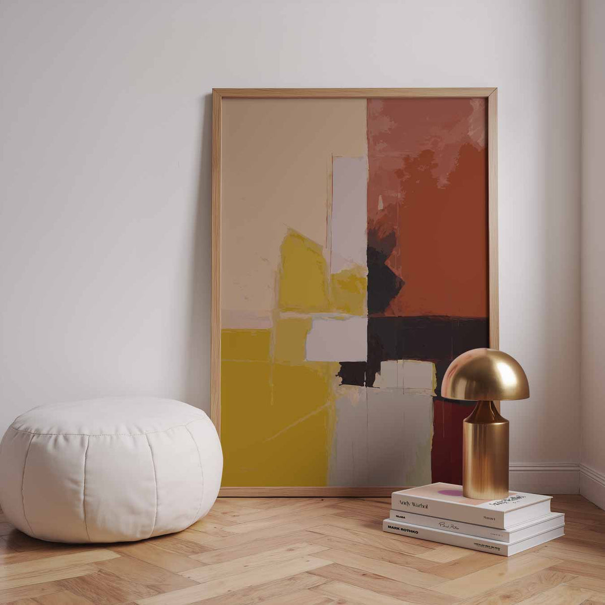 Abstracte Rode Beleving – staande kleurrijke abstracte wanddecoratie van WallArtistic