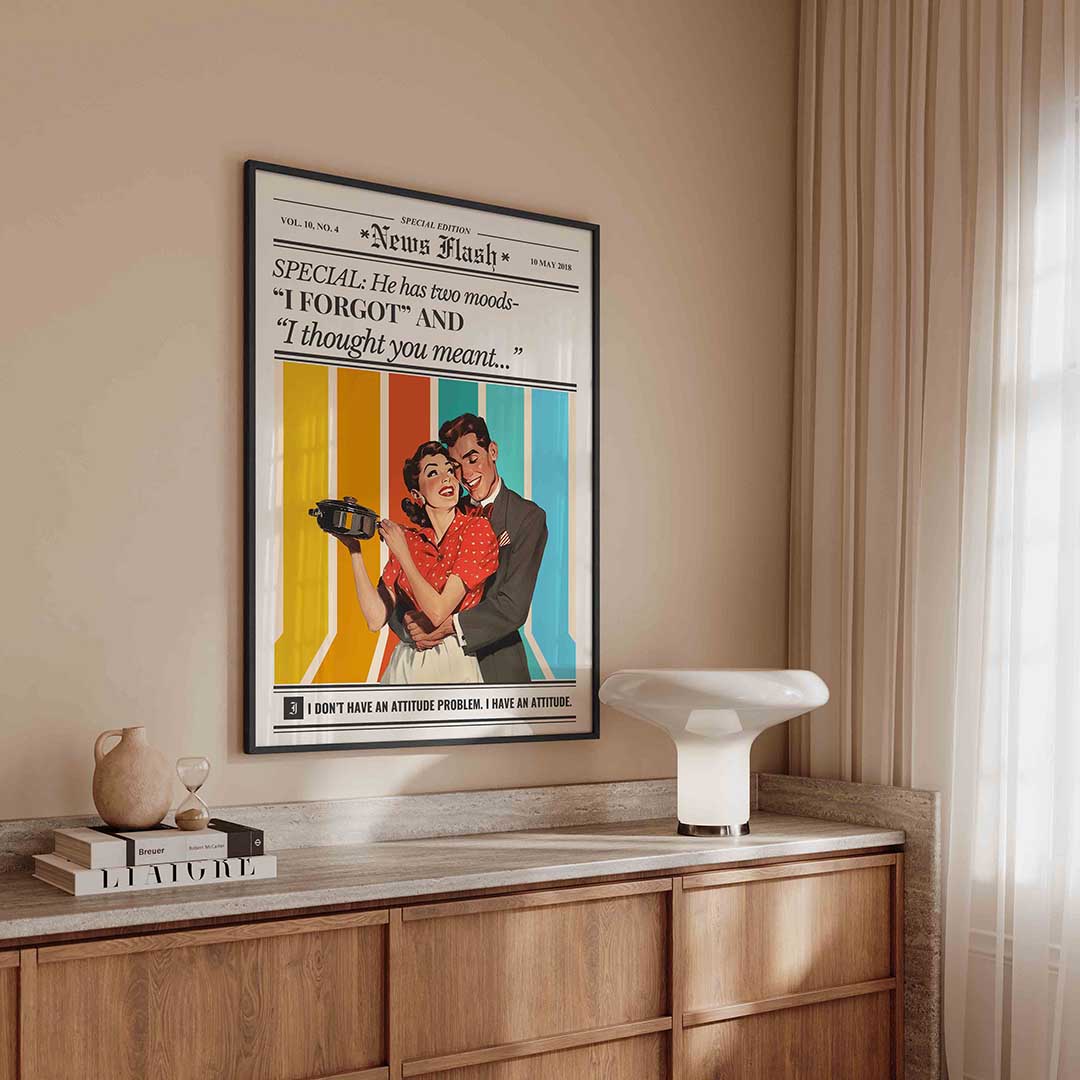 Retro koppel met kleurrijke achtergrond – kleurrijke Pop Art poster in staand formaat