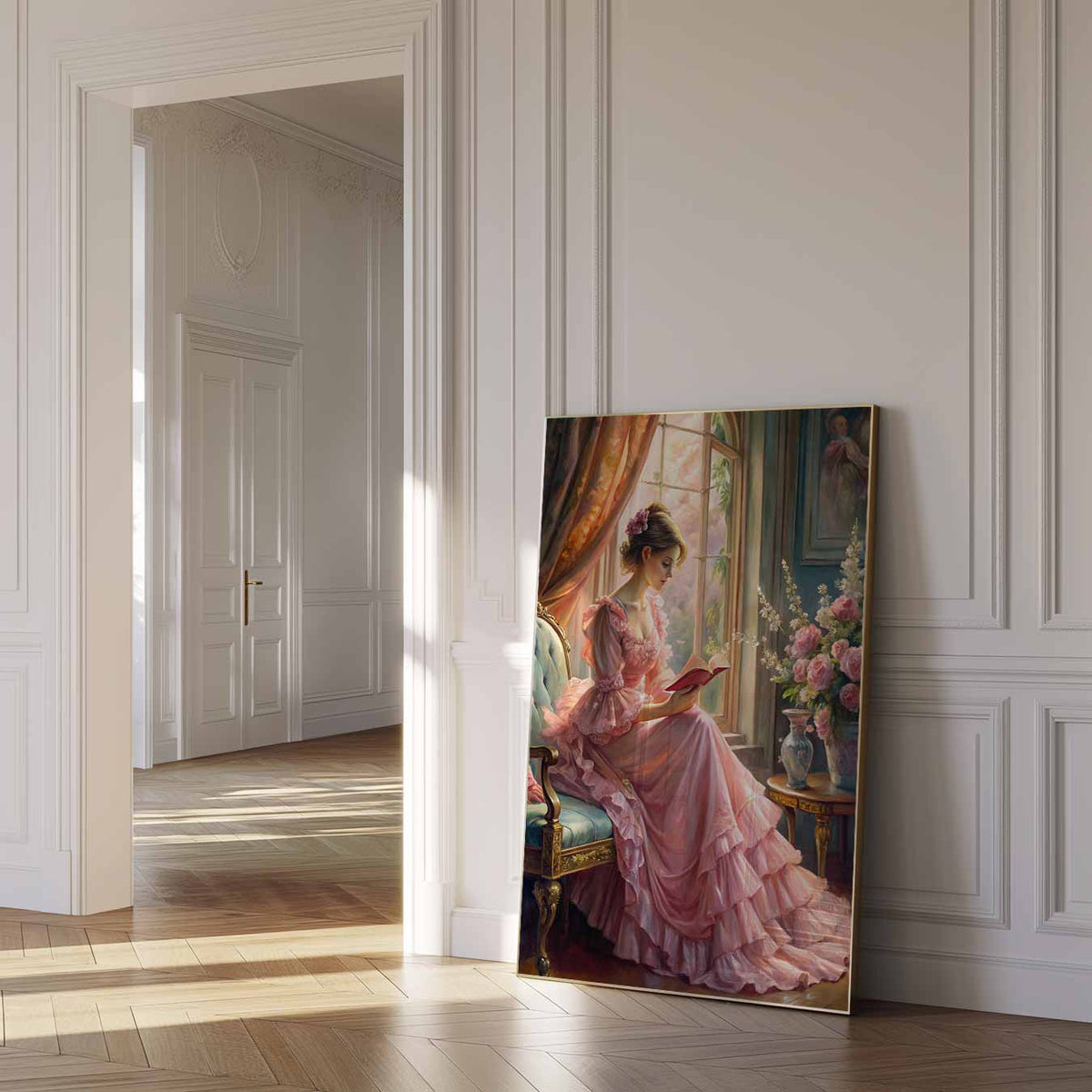 Romantische Lezende Dame – paas poster als vrolijke staande wanddecoratie
