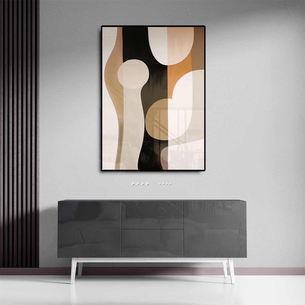 Abstracte Elegantie in Aardetinten – staande wandkunst voor woonkamer of interieur