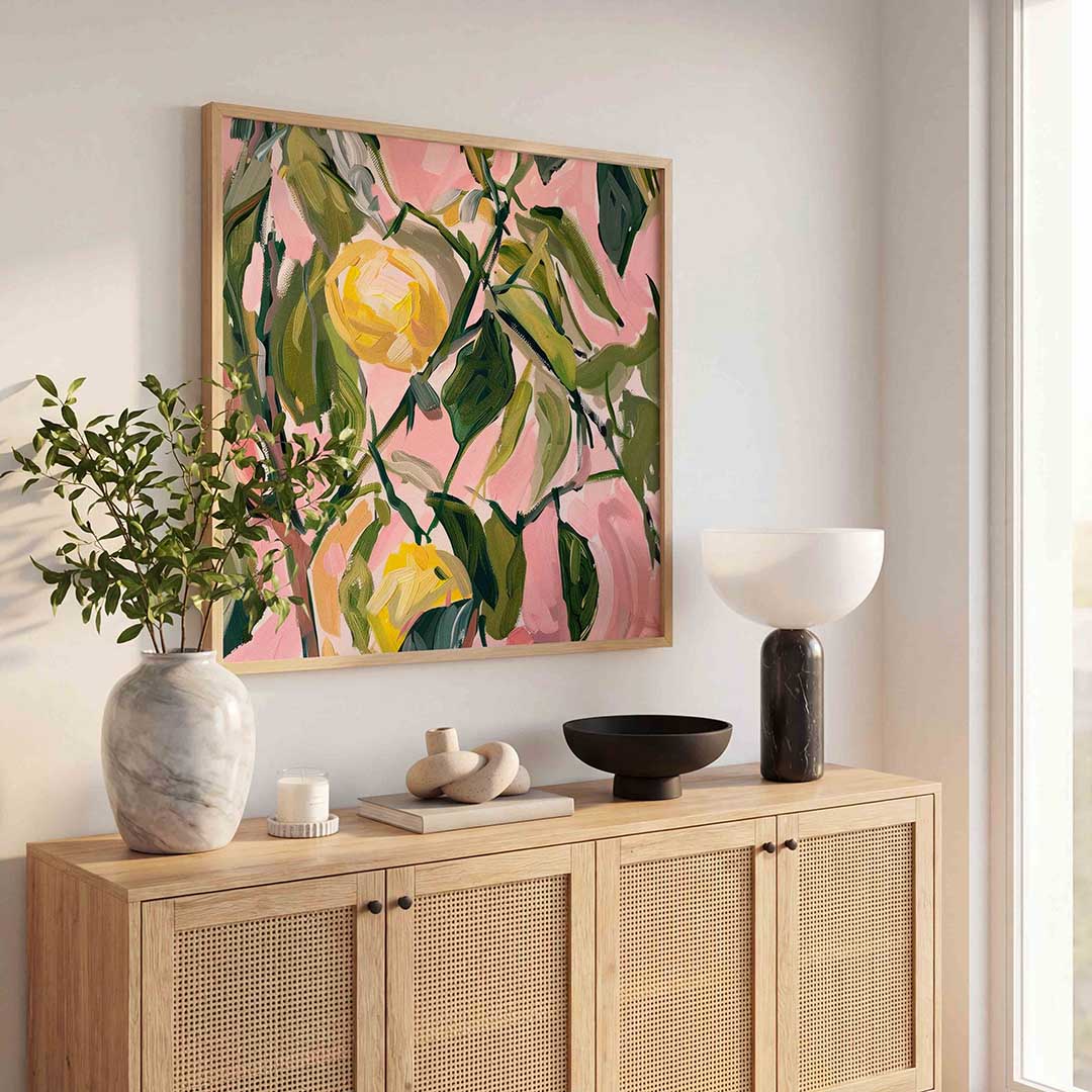 Bloemen en bladeren – illustratie poster in vierkant formaat
