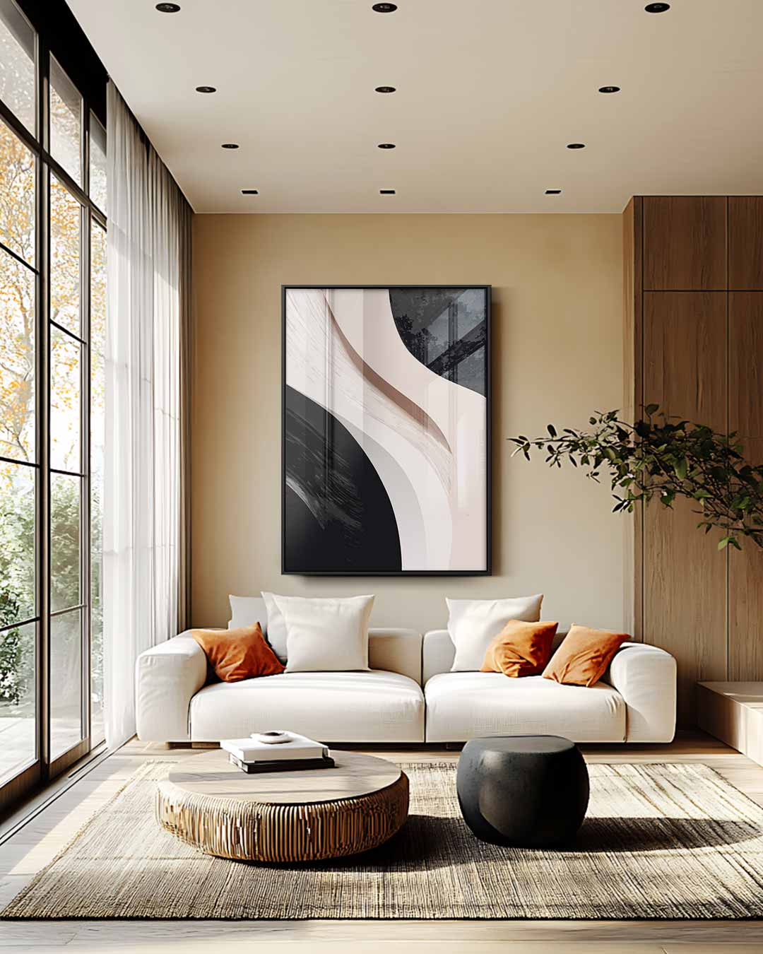 Organische Stroom van Contrast – staande wandkunst voor woonkamer of interieur