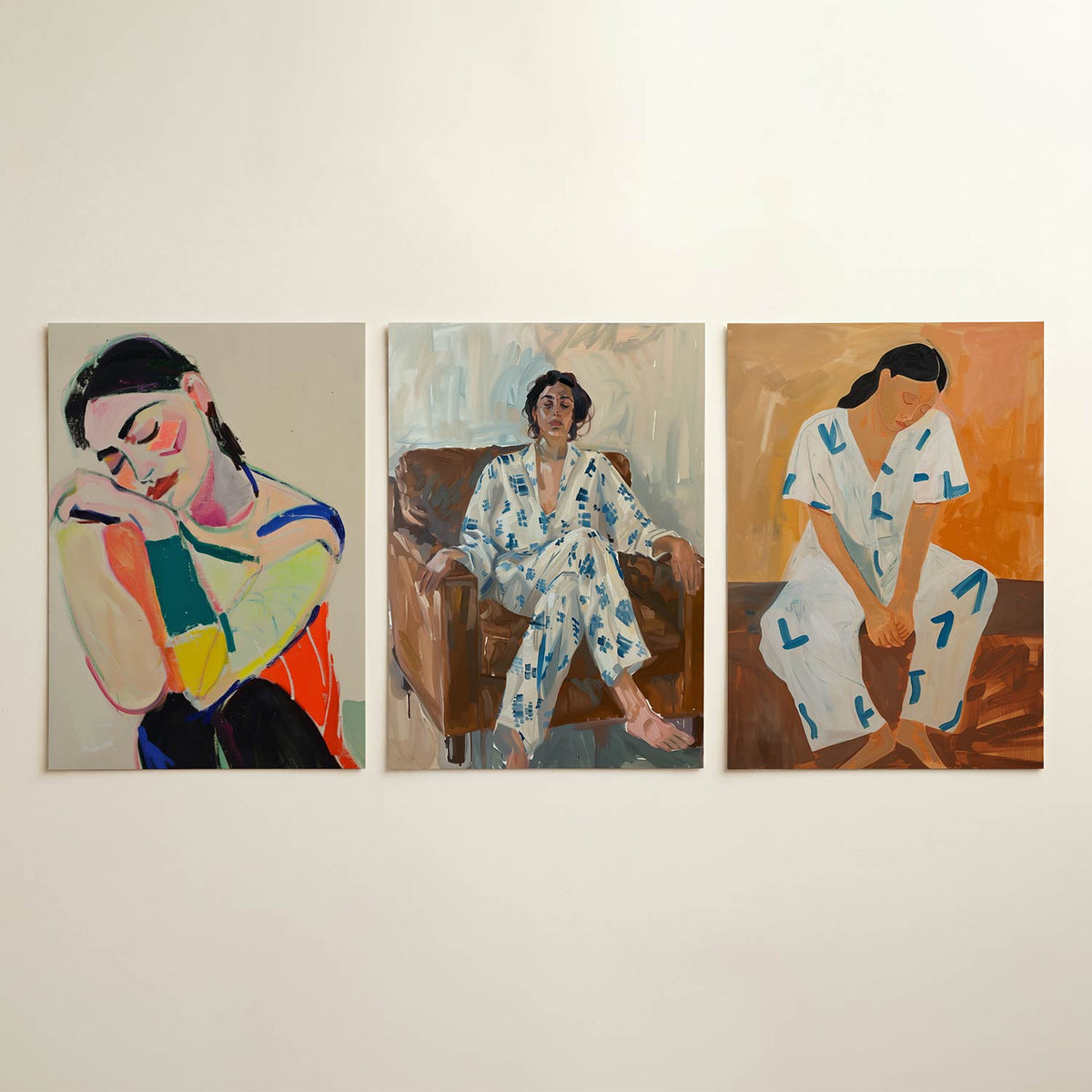 Kleurrijke droom posterset – detailweergave – een serene figuur rust met gesloten ogen