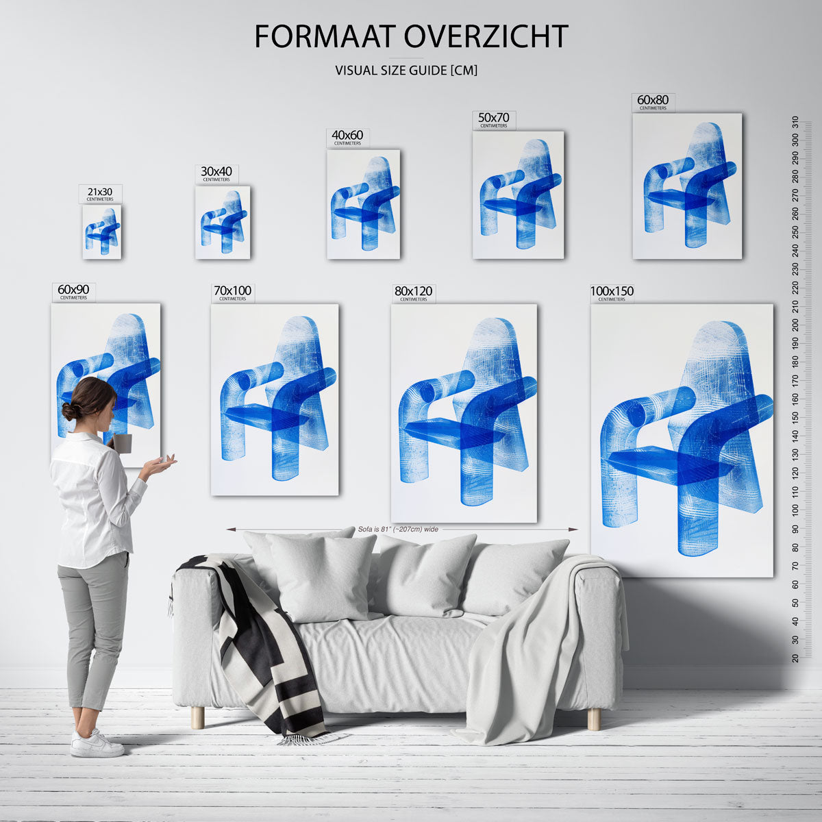 Abstracte blauwe stoel – staande muurposter met hedendaagse illustratie