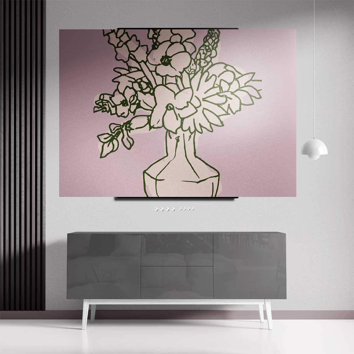 Bloemenpracht in Lijnkunst – staande wandkunst voor woonkamer of interieur