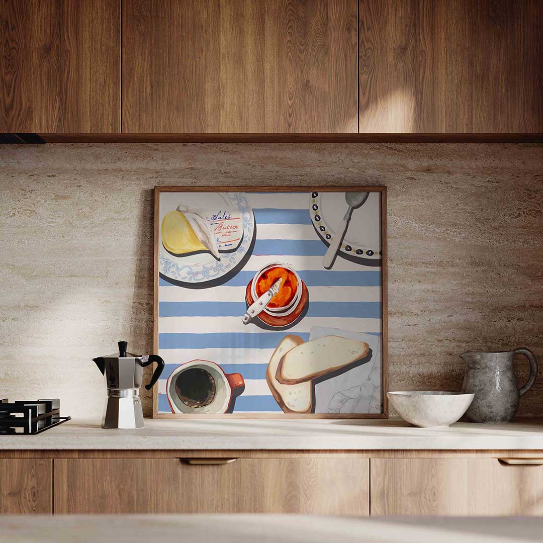 Ontbijt tafel – culinaire wandkunst als vierkante poster