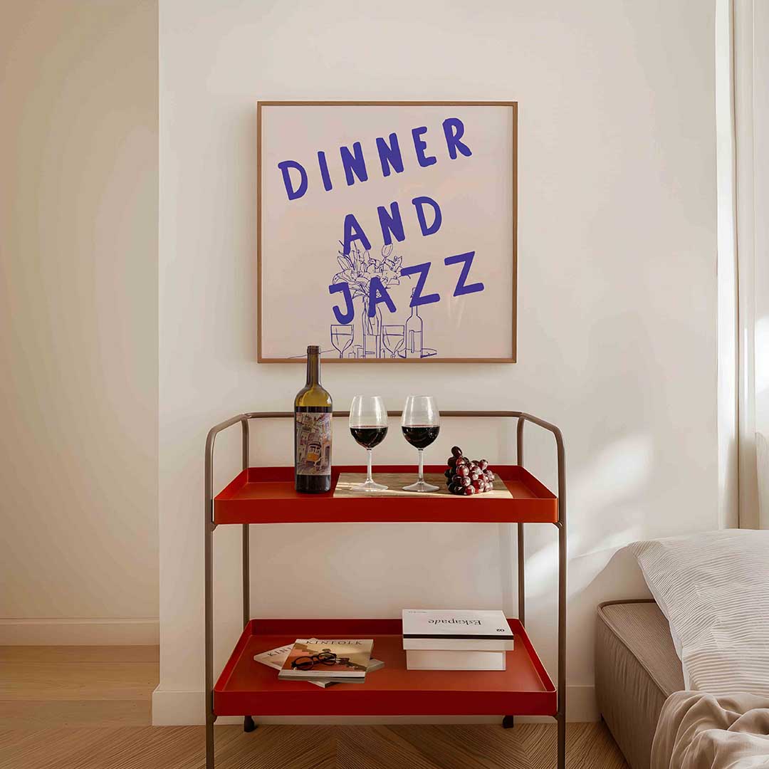 Dinner and jazz – vierkante keuken wanddecoratie van WallArtistic