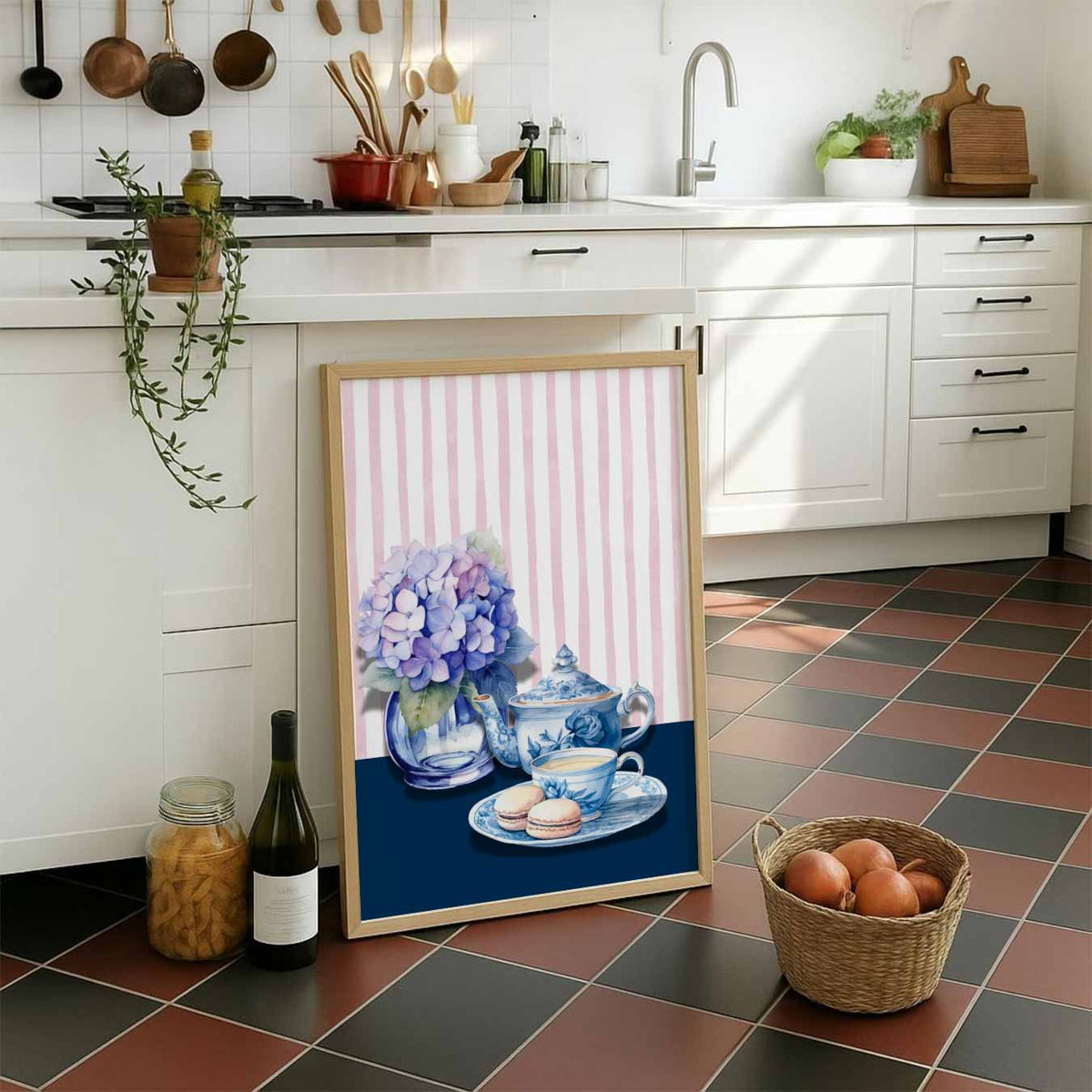 Romantische Theetijd – staande muurposter voor keuken of eethoek