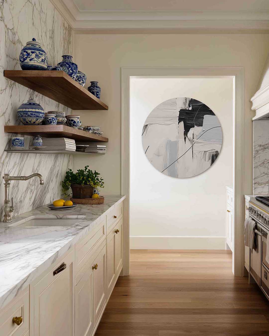 Abstracte zwart wit – moderne abstracte muurcirkel voor aan de muur