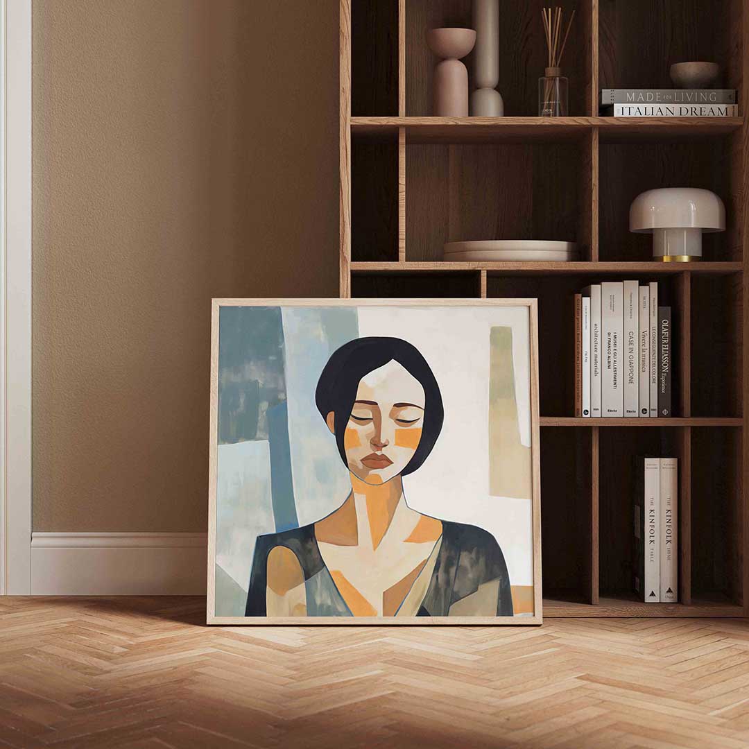 Vrouw met gesloten ogen – portret poster in vierkant formaat