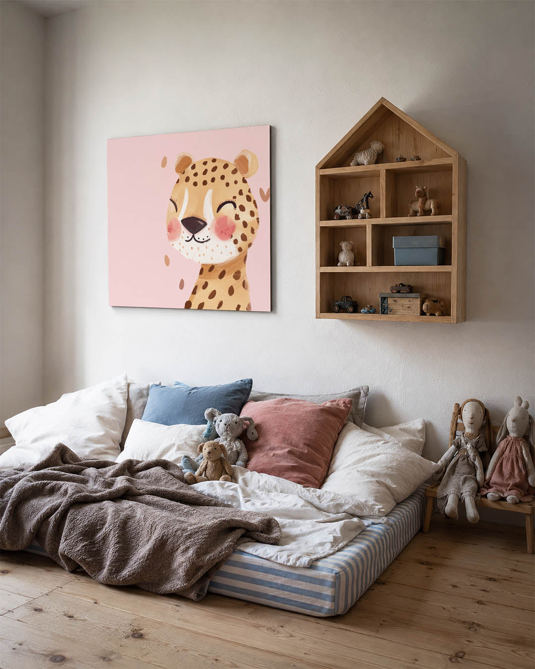 Vrolijke luipaard illustratie kunstwerk – derde productweergave – dit toont een schattige luipaard met een lachend gezicht