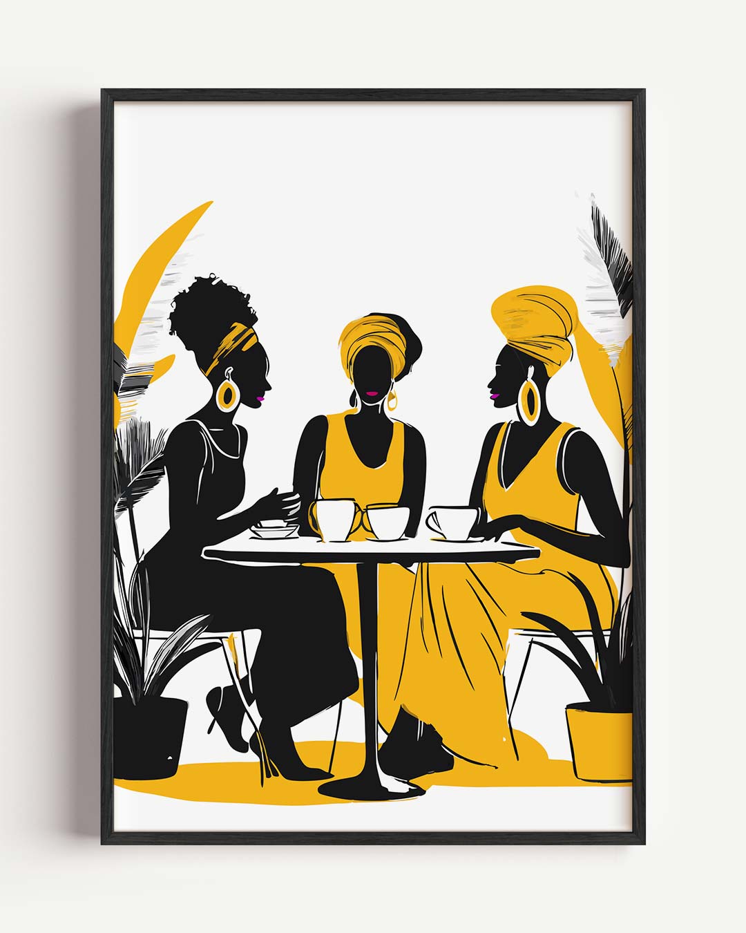 Stijlvolle Vrouwen aan de Koffietafel – zomer portret poster als wanddecoratie
