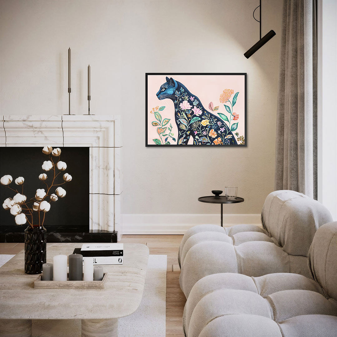 Floraal kattenportret – liggende wanddecoratie