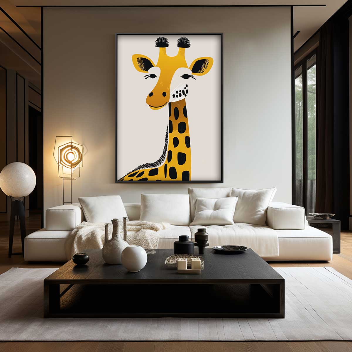 Speelse Giraffe Illustratie – canvas wanddecoratie in portret formaat