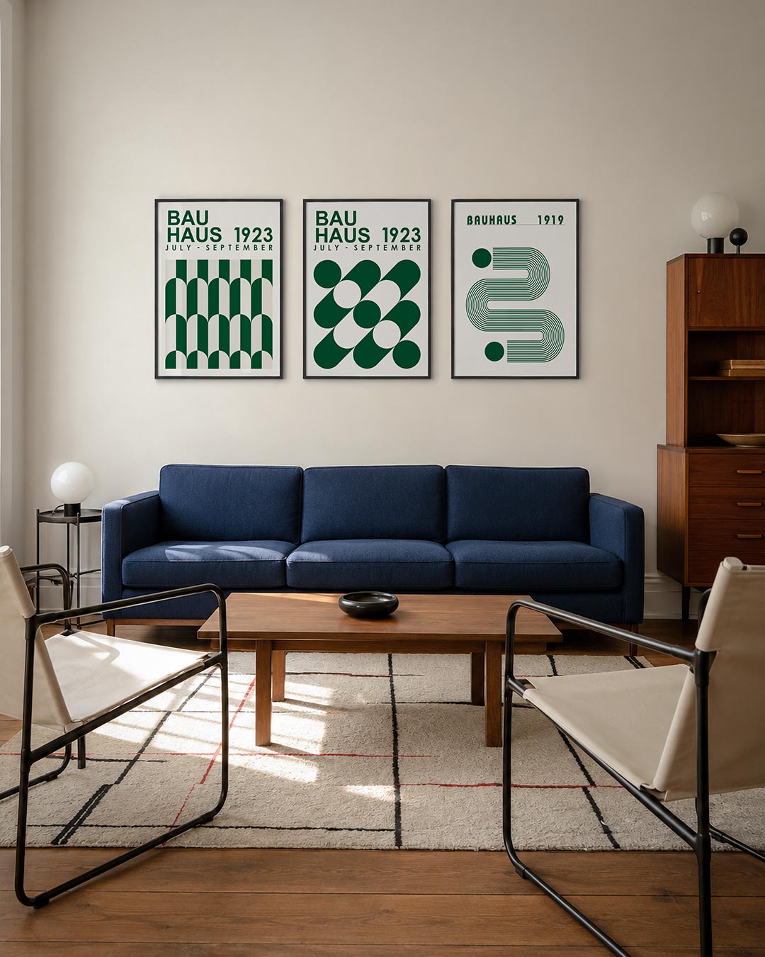 Vorm en ritme driedelige posterset – deze posterset in drie delen toont een ritmisch spel van groene en witte bogen en