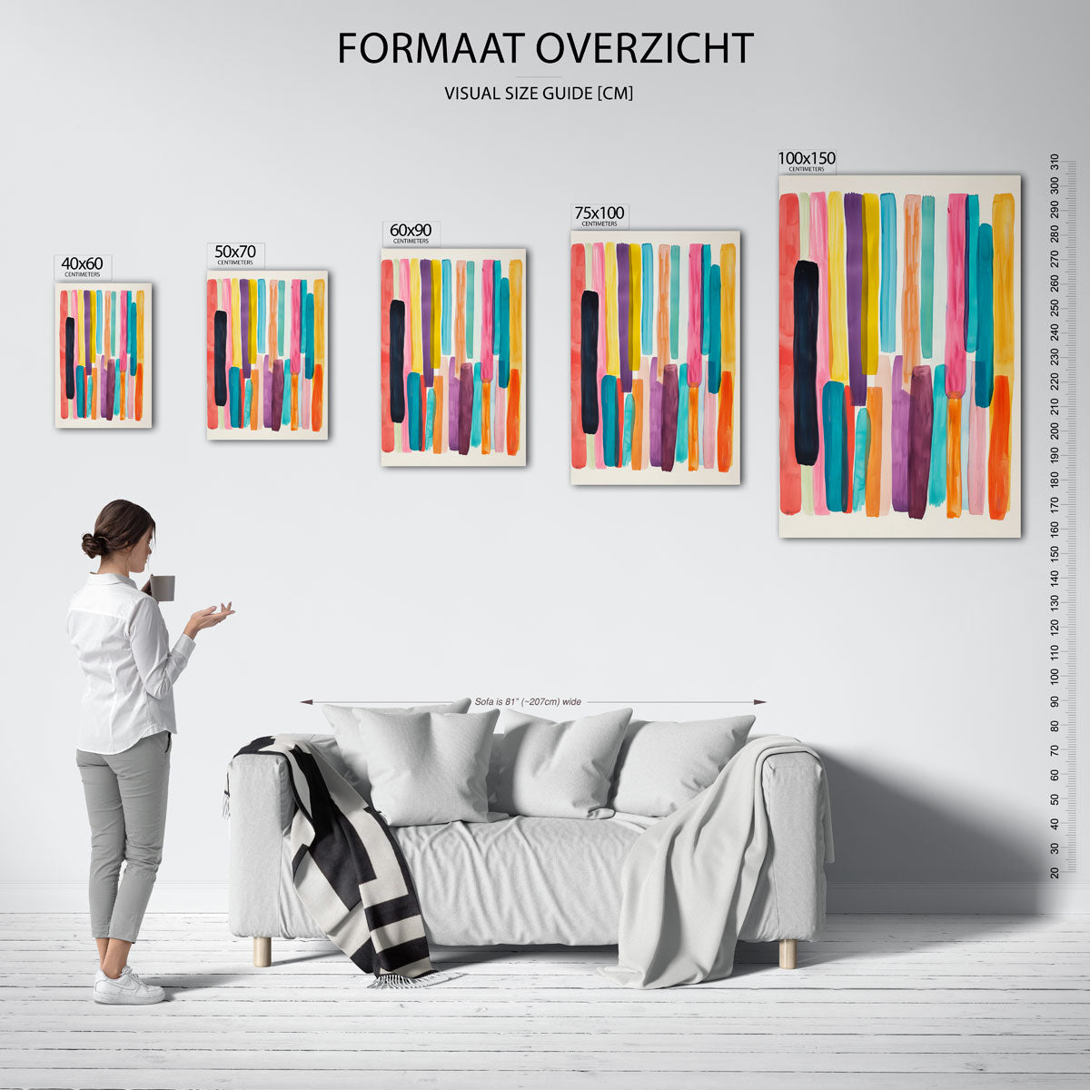 Kleurrijke verticale strepen – staand wanddecoratie kunstwerk