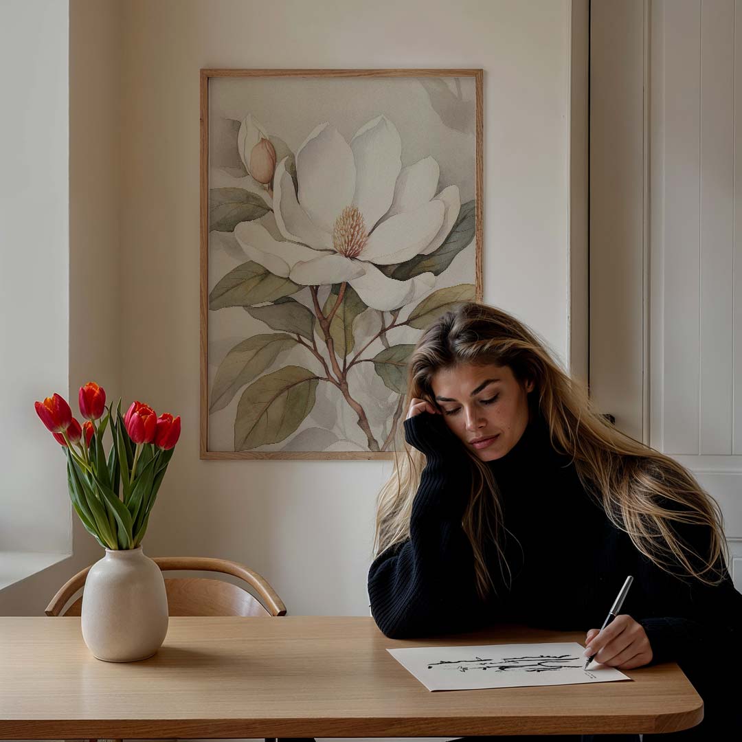 Magnolia bloem illustratie – bloemen poster in staand formaat