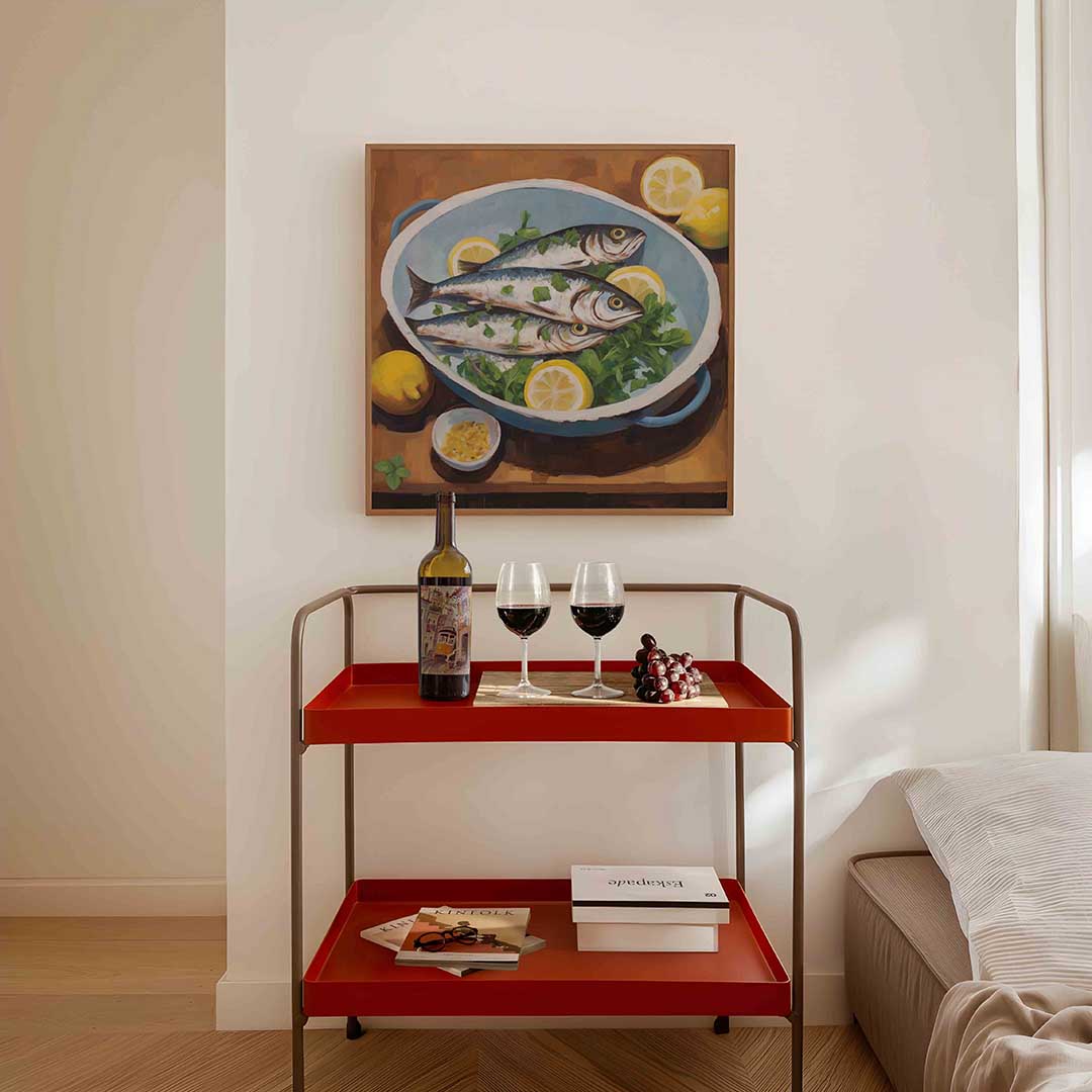Vis met citroen – vierkante keuken wanddecoratie van WallArtistic