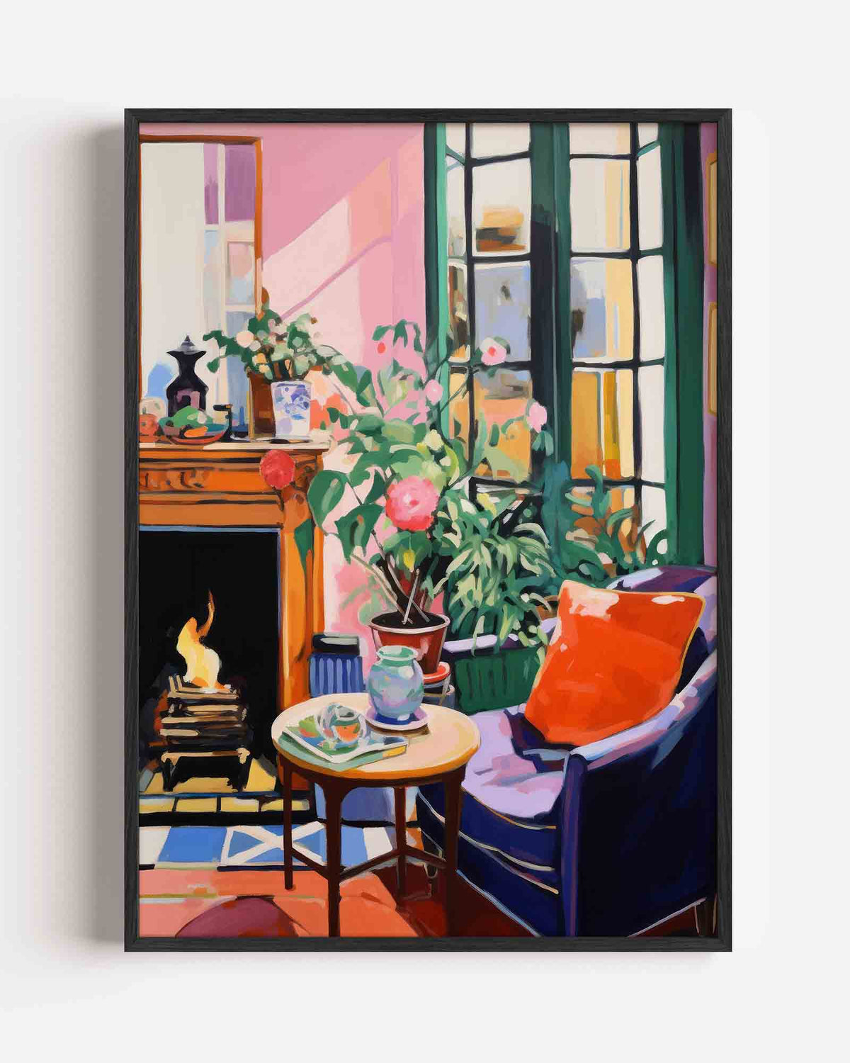 Interieur met open haard – keuken portret poster als wanddecoratie