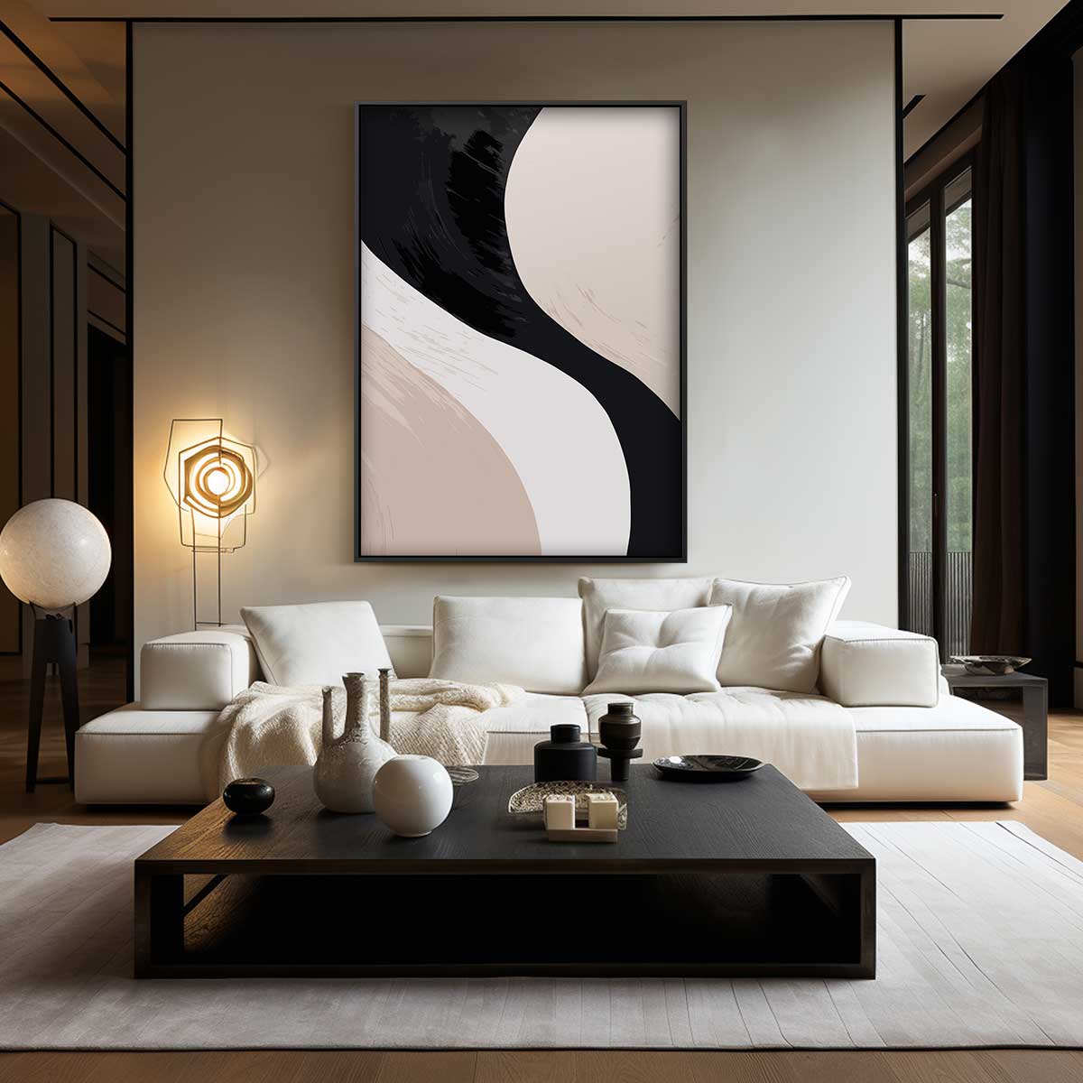Vloeiende Vormen in Neutrale Tinten – modern portret kunstwerk van WallArtistic