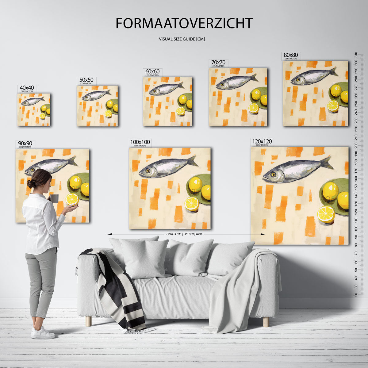 Vis en citroenen – vierkante muurposter voor keuken of eethoek