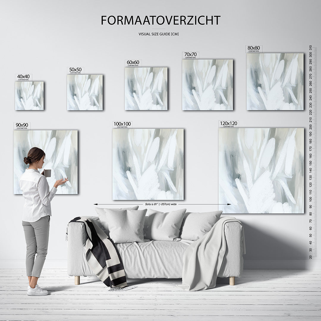 Zachte borstelstreken kunstwerk – materiaalweergave – dit werk toont vloeiende, zachte lijnen in een harmonie van wit en