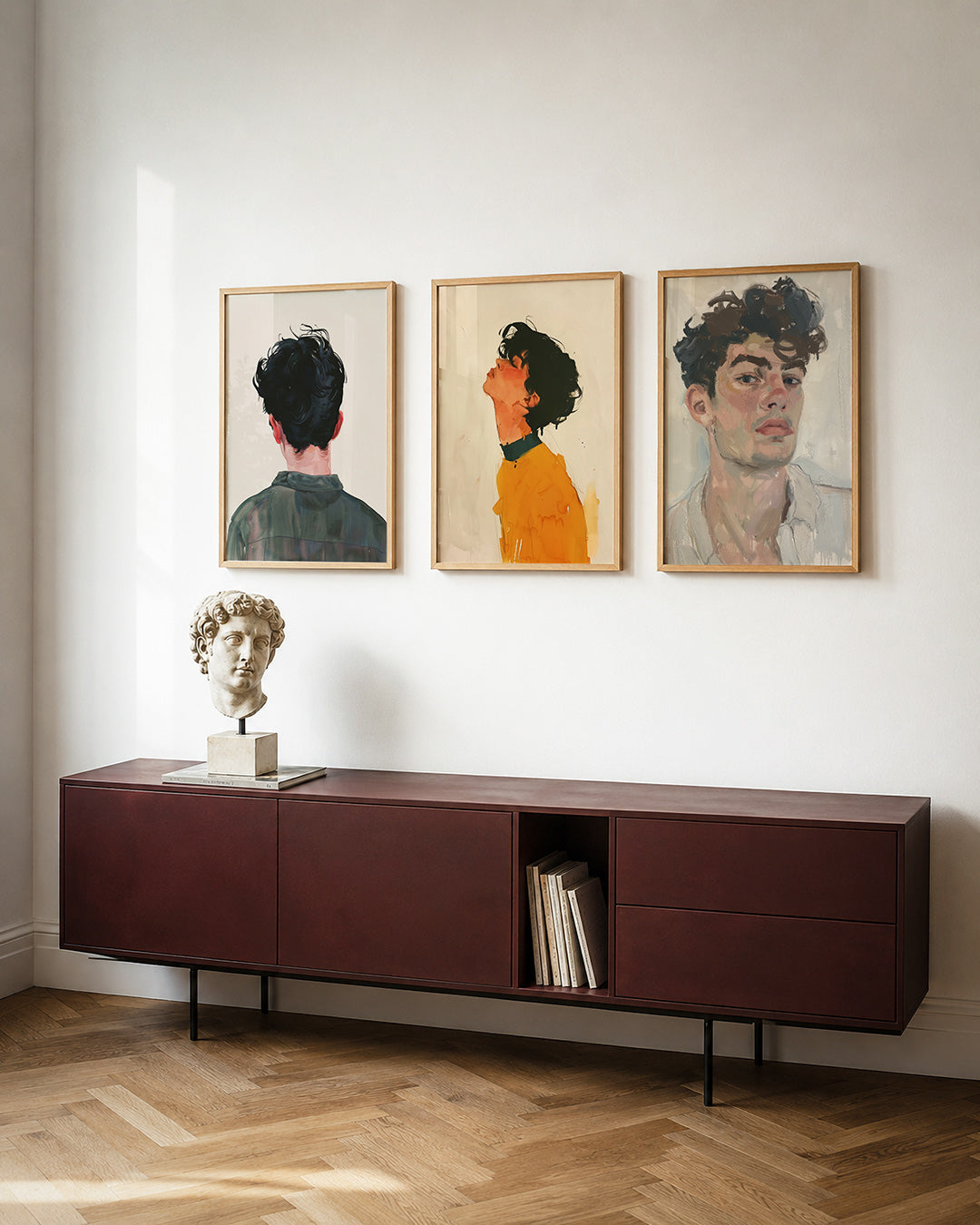 Achterzijde portret posterset – tweede productweergave – een persoon met donker haar, gezien van achteren