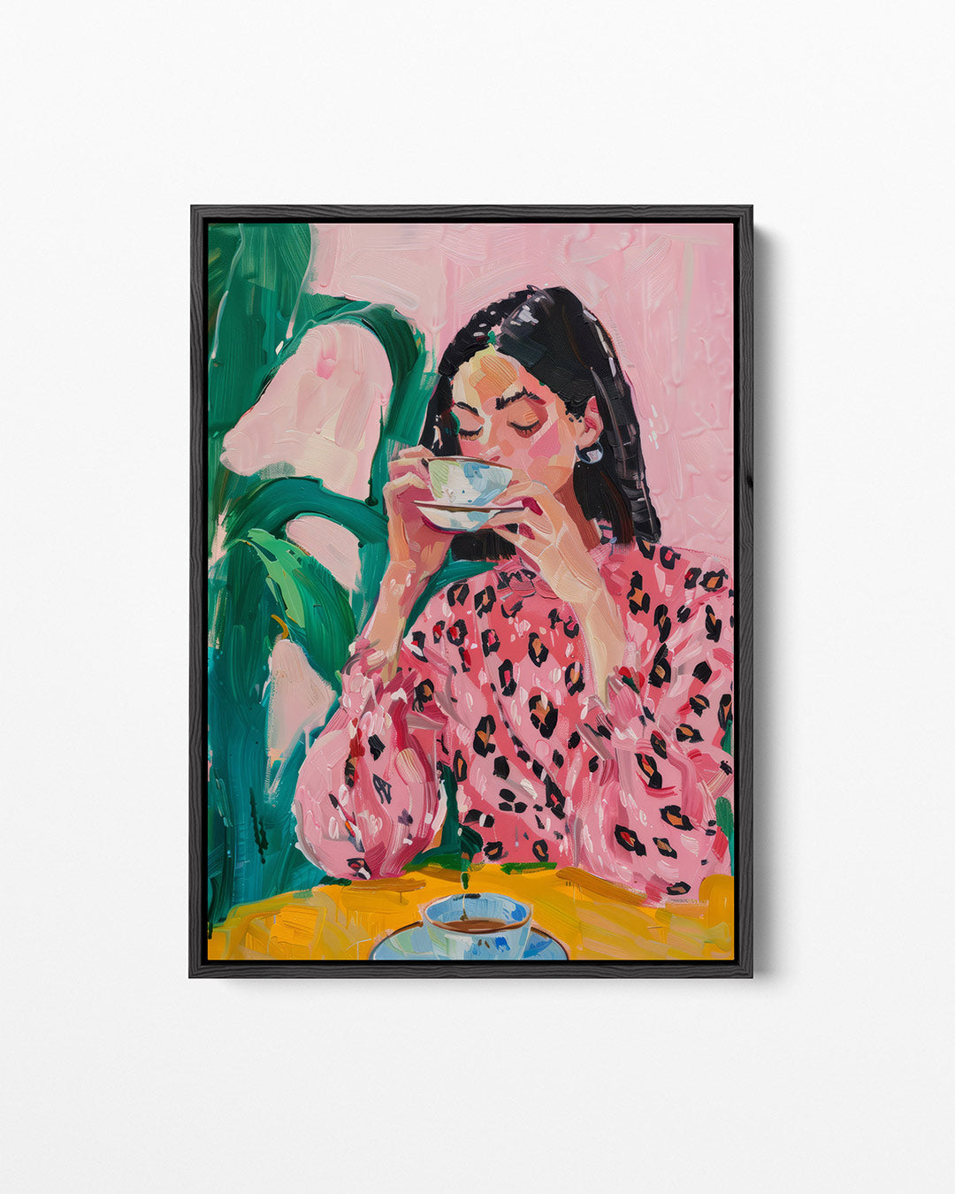 Vrouw met kopje – staand wanddecoratie kunstwerk