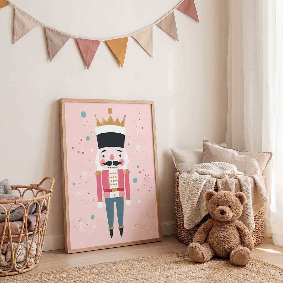Notenkraker op roze – speelse wandkunst als portret kinderposter