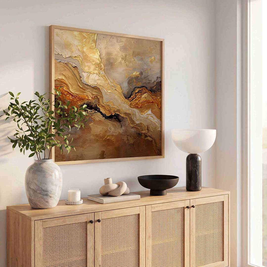 Gouden abstracte vormen – abstracte textuur wandkunst als vierkante poster