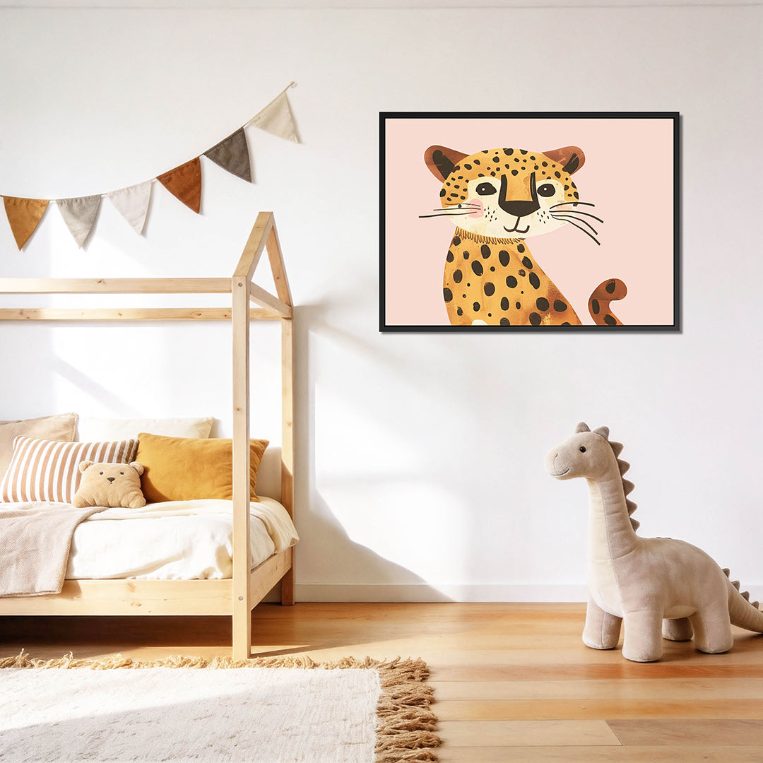 Vrolijke luipaard illustratie – Eenvoudige – op canvas, dibond of plexiglas