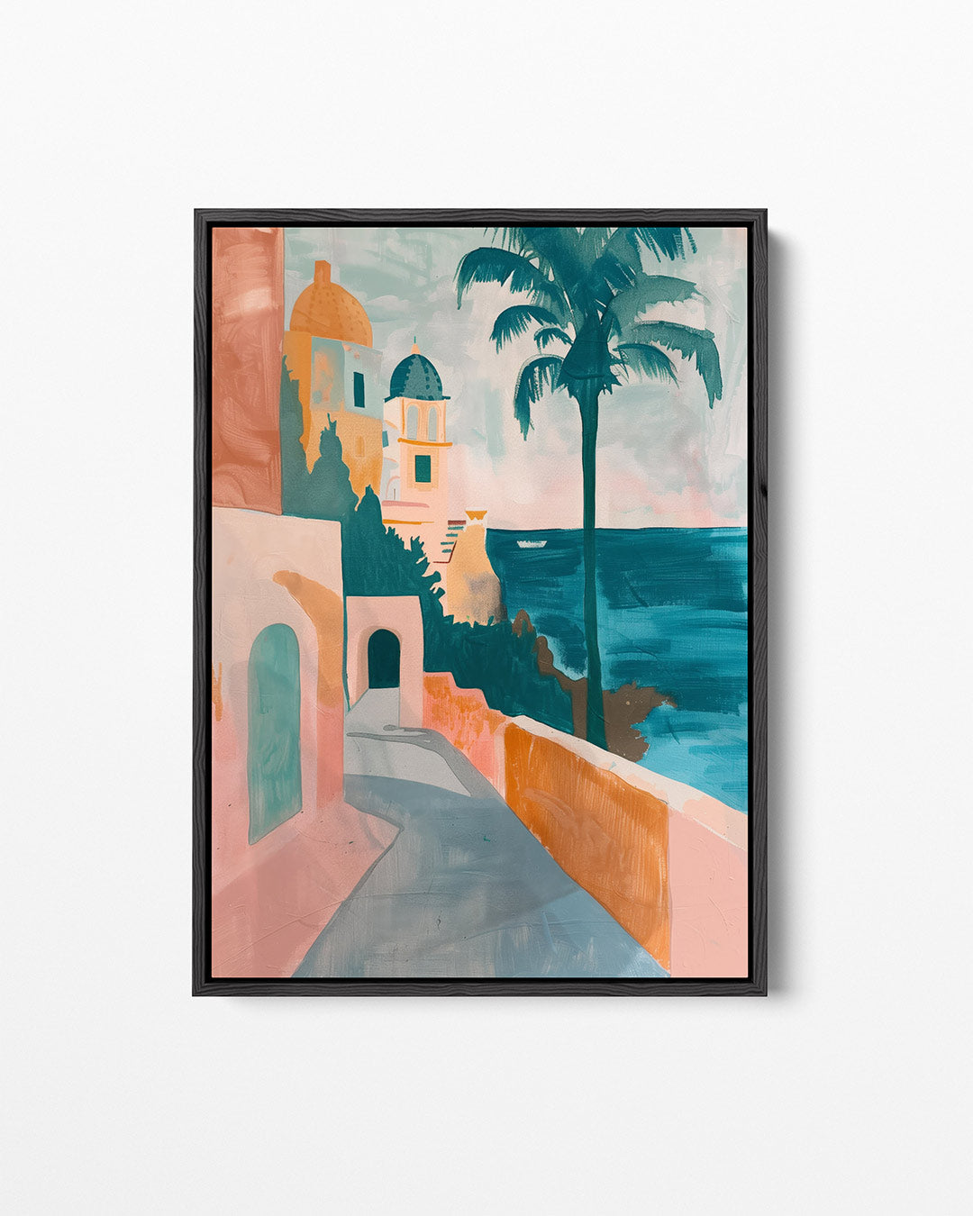 Kleurrijke straat en zee – staand wanddecoratie kunstwerk