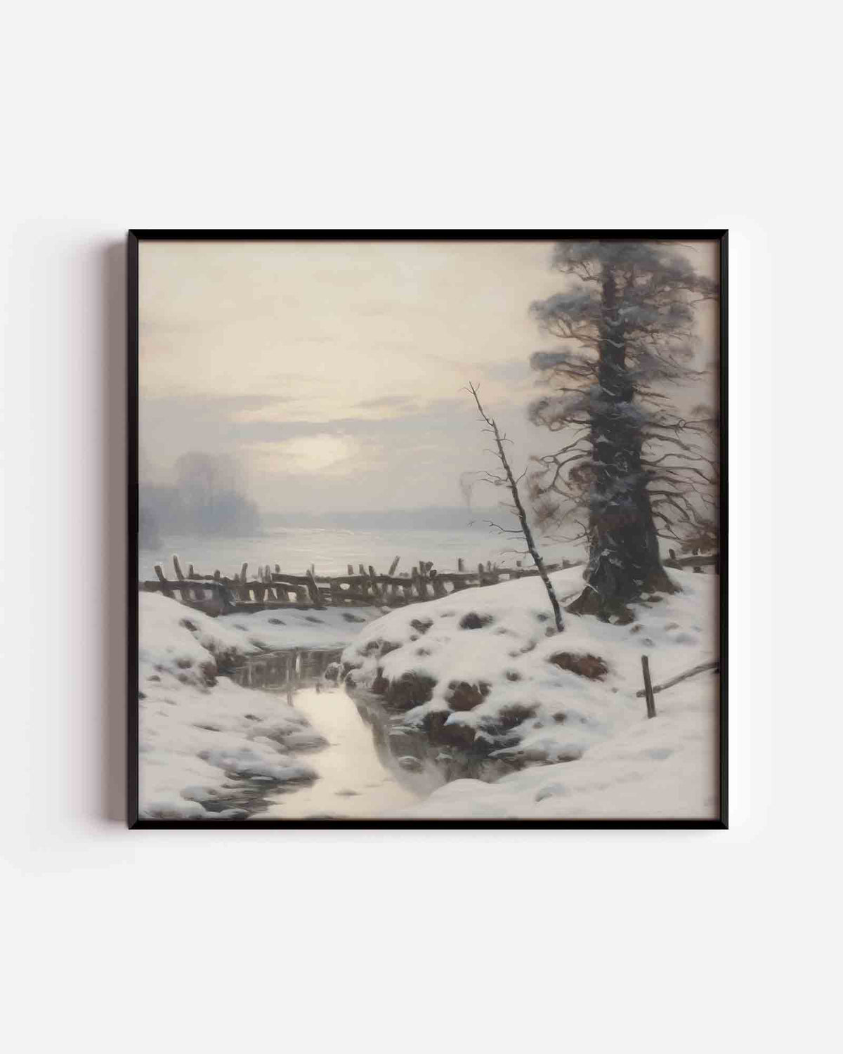 Winterlandschap met boom – vintage vierkante poster als wanddecoratie