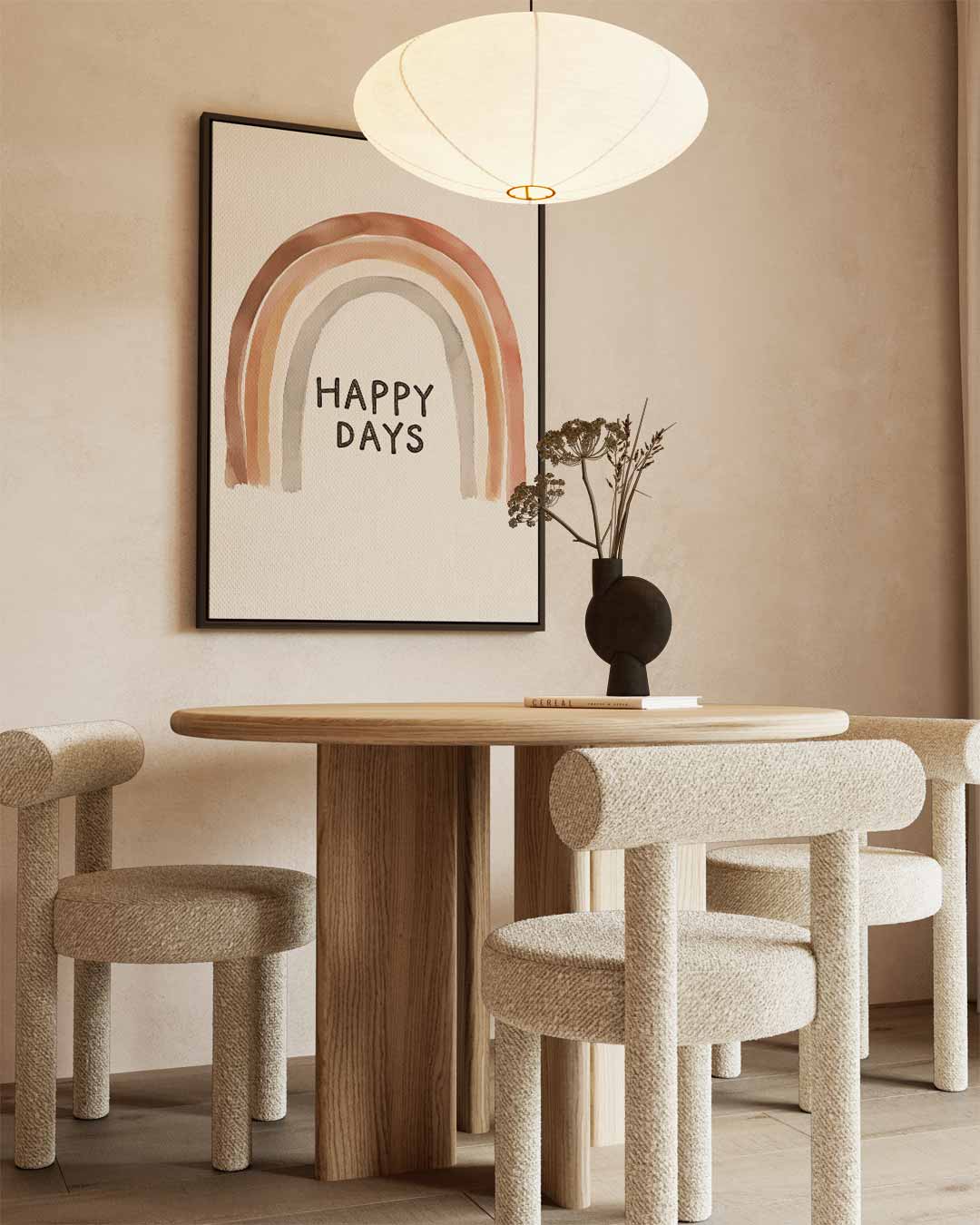 Happy Days Regenboog Print – kunstwerk met zwarte baklijst