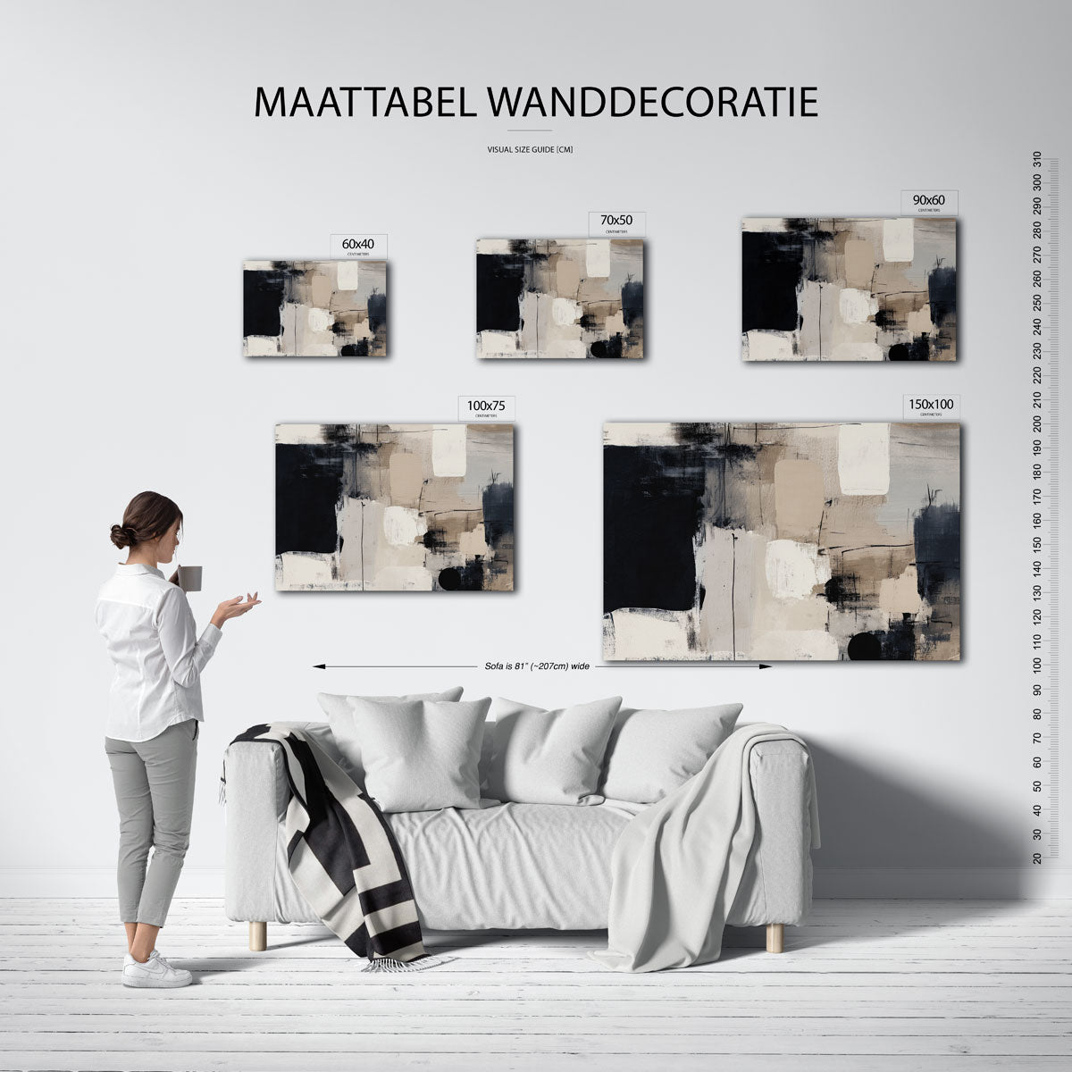 Geometrische compositie – moderne liggende wandkunst