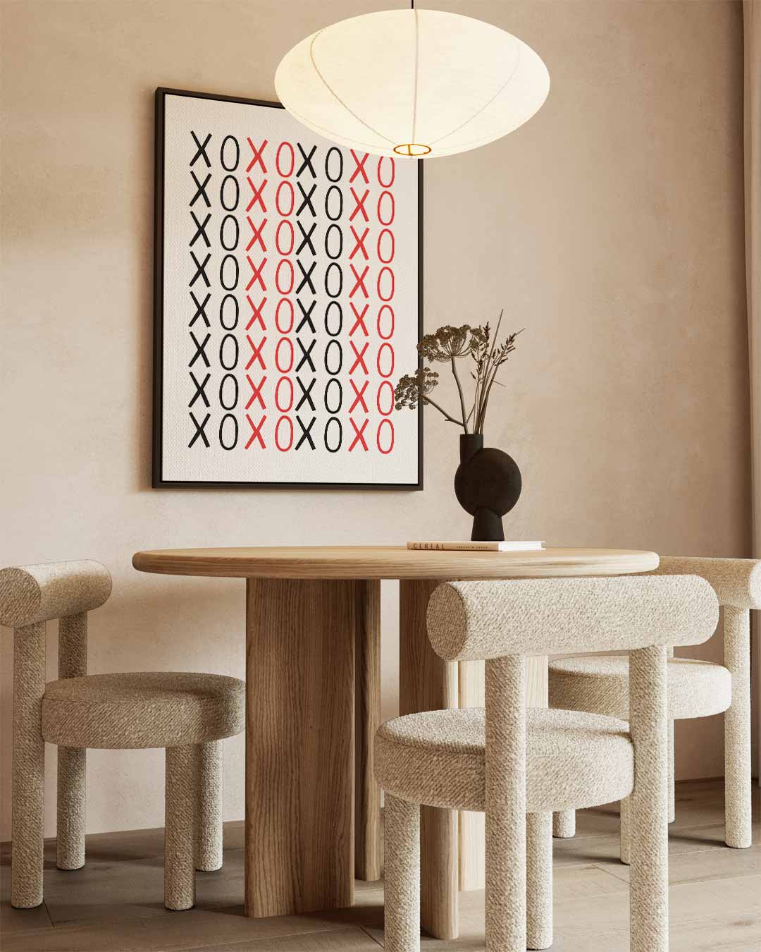 XOXO Moderne Kunstprint – kunstwerk met zwarte baklijst