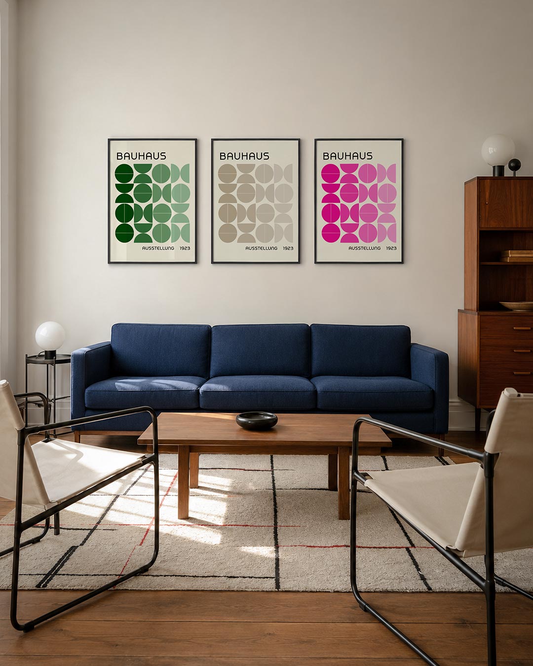 Vorm en kleur driedelige posterset – deze posterset in drie delen toont een speelse ordening van groene cirkels en halve