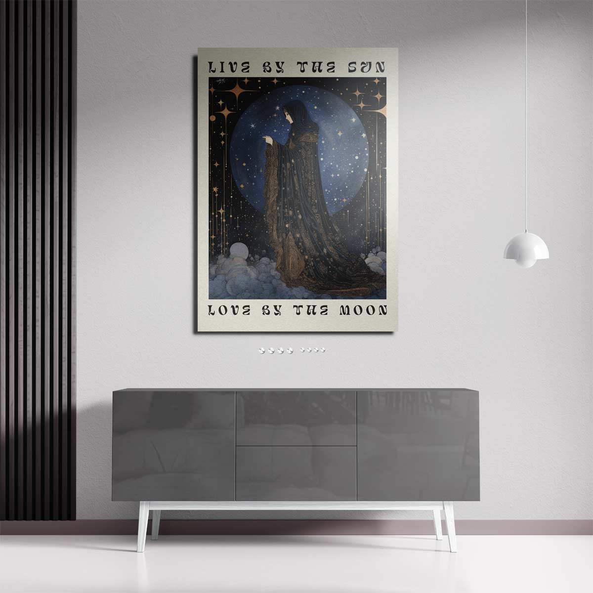 Mystieke Zon en Maan Vrouw – staande wandkunst voor woonkamer of interieur
