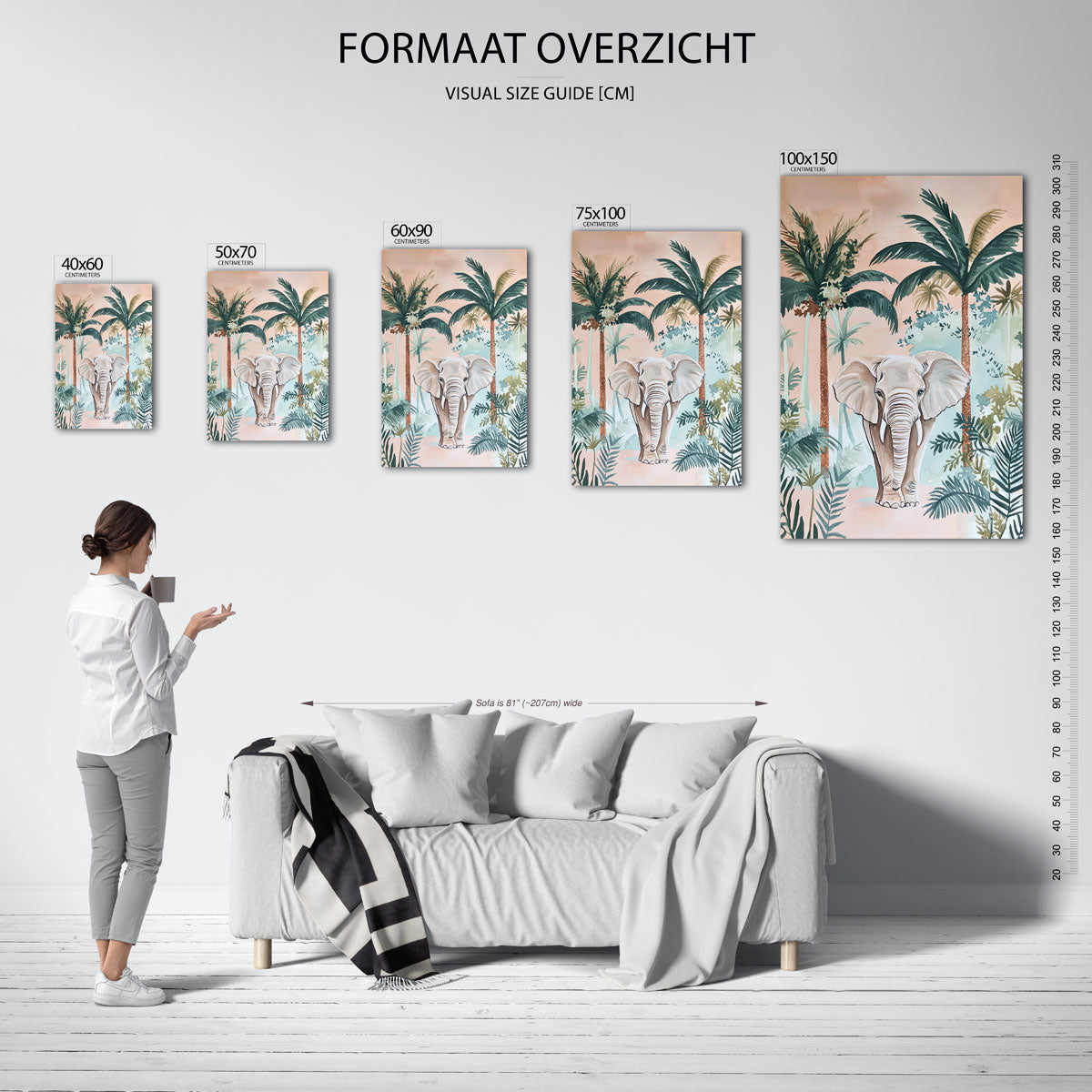 Olifant in tropisch bos – staand wanddecoratie kunstwerk