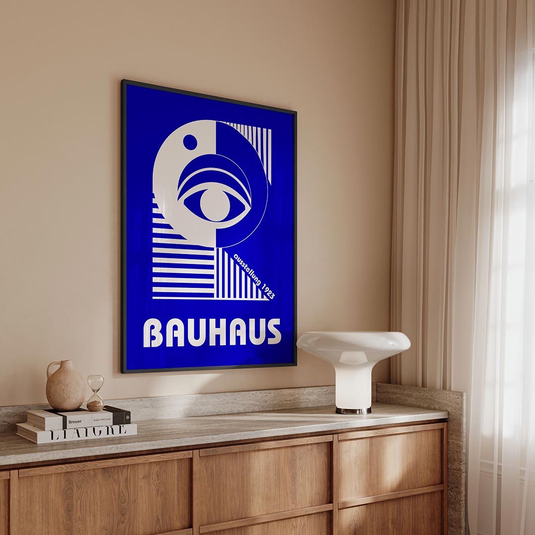 Oog en lijnen – geometrische Bauhaus poster in staand formaat