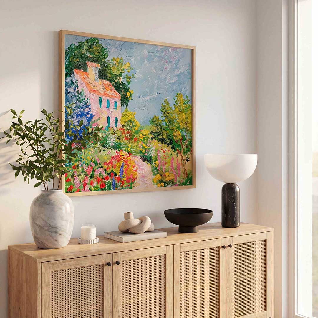Bloemenhuis – illustratie poster in vierkant formaat